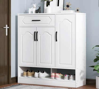 3 Door 1Drawer Shoe Storage Cabinet Cupboard Footwear Organiser Unit Stand White