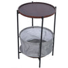 Side Table, Coffee Tea Table, Round Sofa Table Tray With Fabric Storage Basket