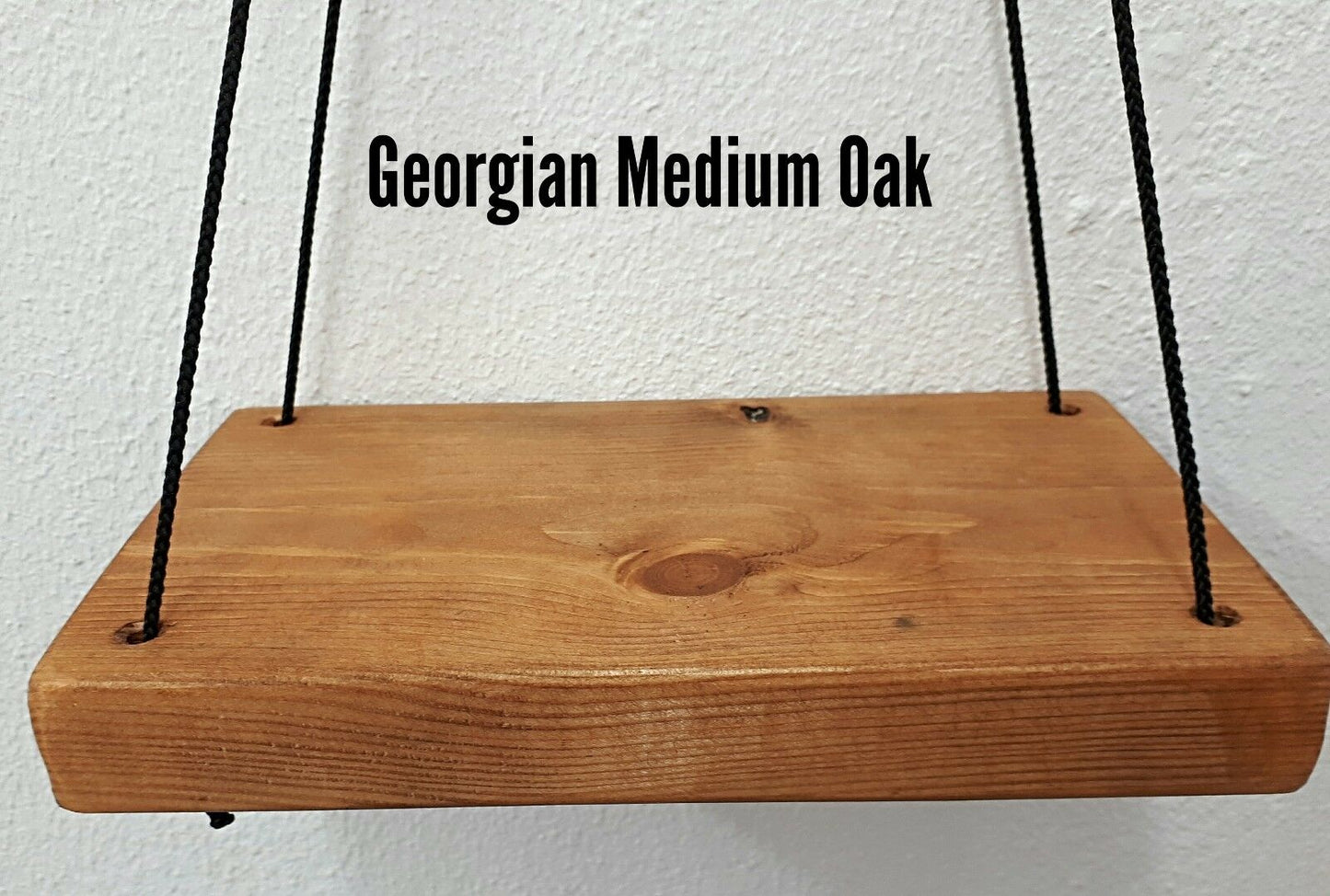 Rustic floating wall shelf with thin black rope