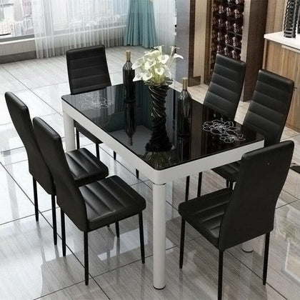2-6PCS Faux Leather Dining Room Chair Modern High Back Metal Legs Table Chairs