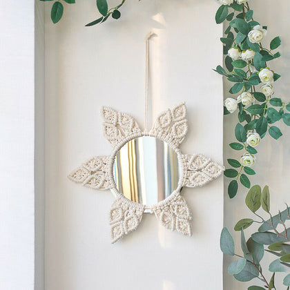 Boho Art Wall Hanging Mirror Cotton Rope Woven Macrame Flower Tapestry Crafts UK