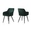 Set of 2 Modern Green Dining Chairs Velvet Fabric Armchairs ＆ Metal Legs Kitchen