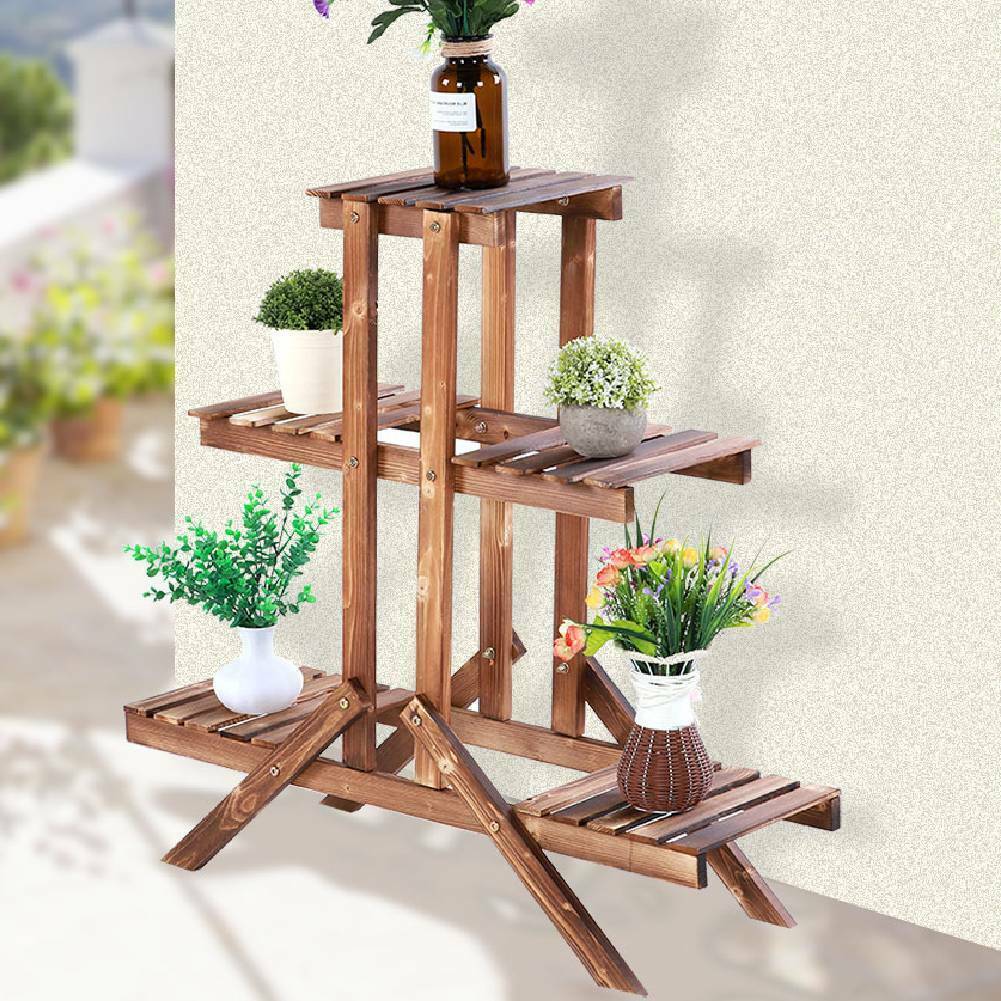5 Pot Plant Stand Outdoor Indoor Flower Rack Display Shelf Holder Wooden Storage