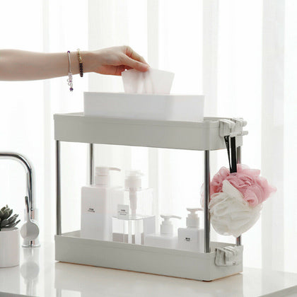 2 Tier Slim Plastic Storage Rack Kitchen Bathroom Caddy Organizer Shelf Desktop