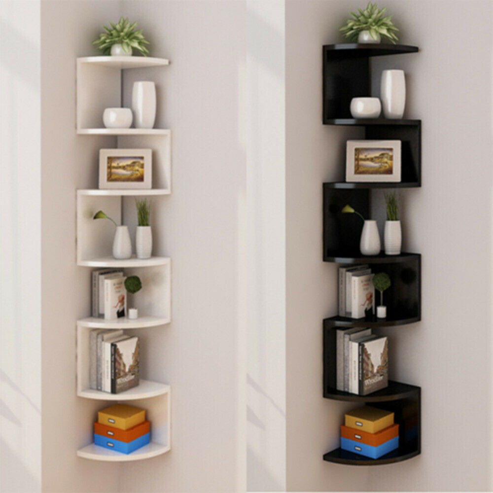 5 Tier Floating Wall Shelves Corner Shelf Storage Display Holder Bookcase Set