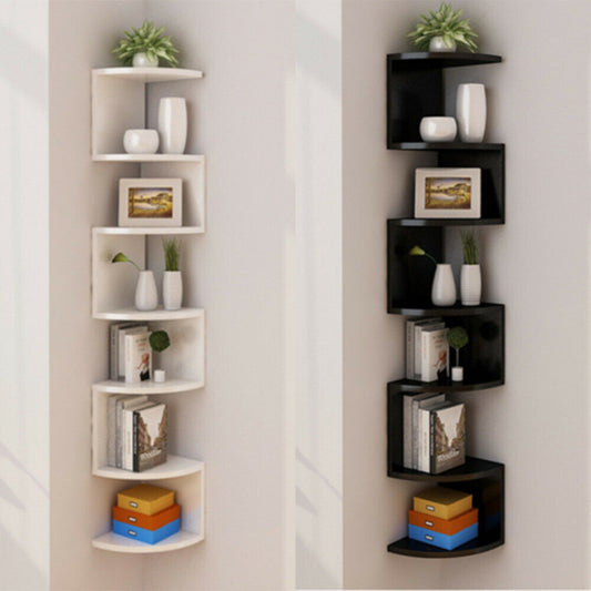 5 Tier Floating Wall Shelves Corner Shelf Storage Display Holder Bookcase Set