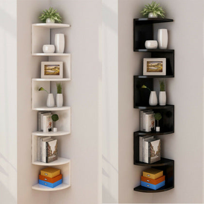 5 Tier Floating Wall Shelves Corner Shelf Storage Display Holder Bookcase Set