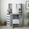 Grey Corner Dressing Table Set Makeup Desk w/3 Large Mirrors,5 Drawers &Stool UK