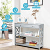 3-Tier Console Table X-design Wooden Hall Desk Side End Table W/ Storage Shelf