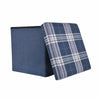 Folding Storage Ottoman Linen Look Plaid Check Fabric Stool Footstool Toy Box