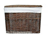 Woodluv Lrg Brown Wicker Storage Basket Trunk Chest Hamper Lidded W/ White Linin