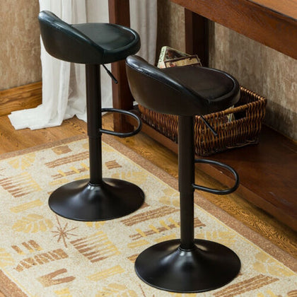 Set of 2 Bar Stools Leather Swivel Gas Lift Chair Kitchen Breakfast Pub Black