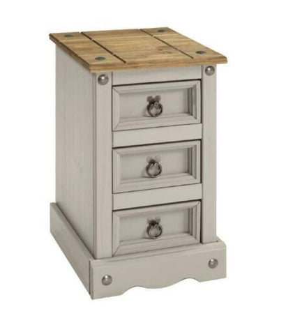 Corona Bedside Cabinet 3 Drawer Grey Wax Table Unit Pine by Mercers Furniture®