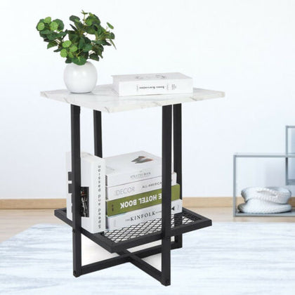 2 Tiers Marble Bed Sofa Side Tables Storage Shelves Home Furniture