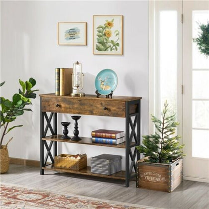 Wooden Console Table with 1 Drawer and 2 Open Shelves Versatile Entryway Table