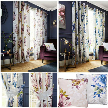 Dark Wonder Wendy Tait Floral Print Eyelet Ring Top Curtains (Pair) Ready Made