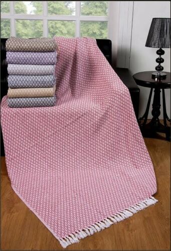 Large 100% Cotton Sofa Blanket Double Bed Throw Arm Chair Covers, 7 Colours