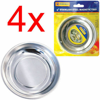 4 X MAGNETIC STAINLESS STEEL PARTS TRAY BOWL STORAGE GARAGE WORKSHOP DISH HOLDER