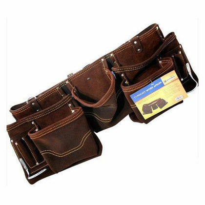 11 POCKET DOUBLE OIL TANNED SPLIT LEATHER TOOL POUCH BUILDERS BAG BELT STORAGE