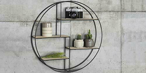 Large Round Wall Unit Industrial Style Retro Metal Wood Home Shelf Storage Iron