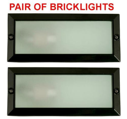 2 X Modern Outdoor Black Aluminium & Frosted Glass Brick Light