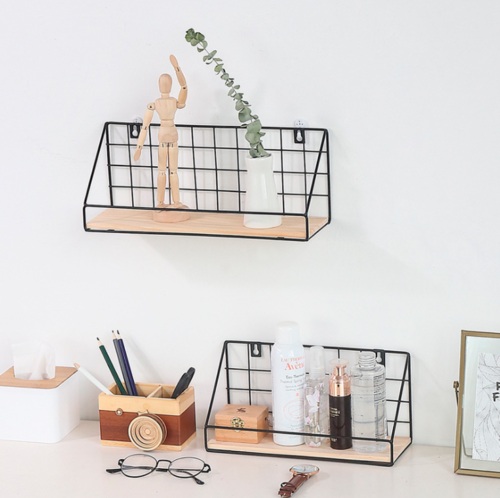 2X Retro Industrial Style Wall Shelf Shelving Unit Metal Wood Storage Rack Black