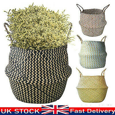 Flower Plants Seagrass Woven Storage Pots Bag Wicker Basket Straw Home Decor -C