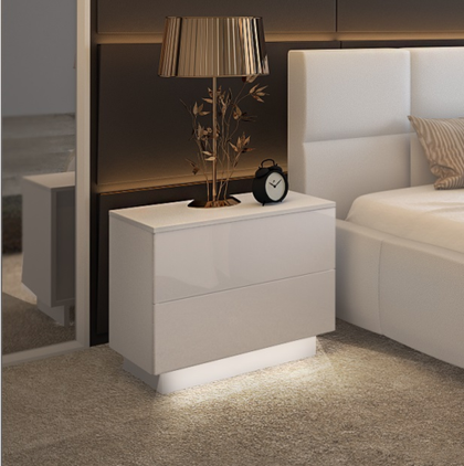 White 2 Drawers Bedside Table Cabinet Chest Drawers Free LED Bedroom Furniture