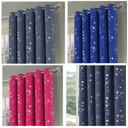 Stars Boys&Girls Bedroom Blackout Eyelet Ring Top Curtains (Pair of) Ready Made