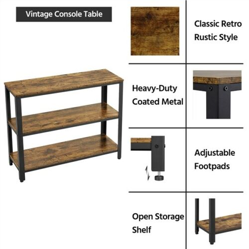 3 Tiers Console Table Industrial Hallway Table W/ Shelf Side Table Rustic Brown