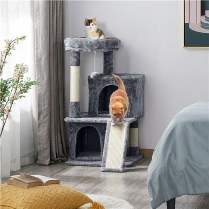 Broad Cat Tree Tower Cat Scratching Posts with Perch/2 Condos/Scratching Board