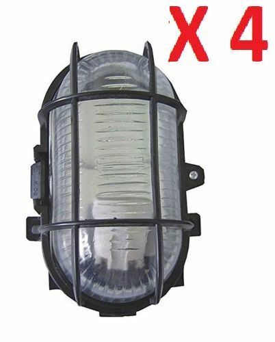 4 X Black Oval Bulkhead Light Outdoor Garden Security Lighting 60w