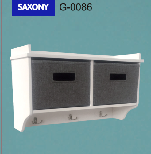 Bathroom 2 Bins Wall Floating Storage Shelf with 2 storage bins,Hooks