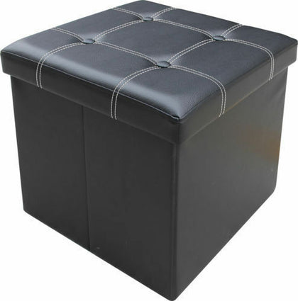 FAUX LEATHER FOLDING OTTOMAN STORAGE STOOL BOX POUFFE FOOT REST SEAT CUSHION LID