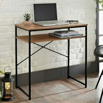 Tromso Compact Desk W77 x D40 x H75cm metal, black frame with a wooden top
