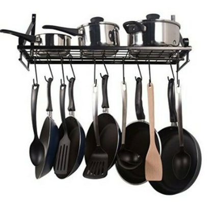 NEW 60CM Wall Mounted Kitchen Hanging Pan Rack Pots Hooks Organizer Holder