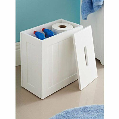 Wooden White Crisp Finish Small Toilet Cleaning Product Storage Tidy Box Unit