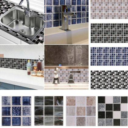 18X Kitchen Tile Stickers Bathroom Mosaic Sticker Self-adhesive Wall Home Decor