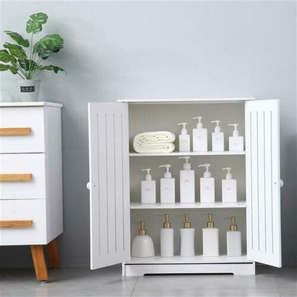 White Bathroom Cabinet Doors&Shelves Waterproof Cupboard Storage