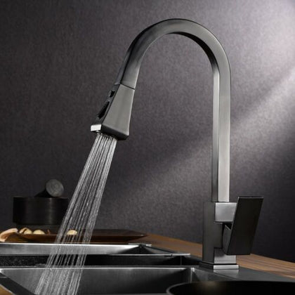 Kitchen Sink Taps Pull Out Spray Mixer Single Lever Swivel Black Spout Brass Tap