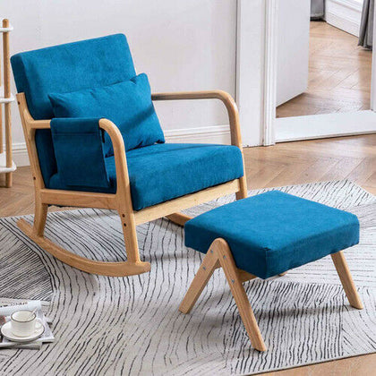 Fabric Upholstered Recliner Rocking Armchair Relax Lounge Sofa w/ Footrest Blue