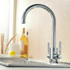 Modern Kitchen Sink Mixer Taps Swivel Spout Dual Lever Tap Mono Chrome Faucet