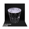 Round Modern White Metal & Marble Effect Side Table