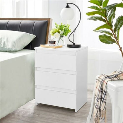 Wood Nightstand White Bedside Table with 3 Drawers Large Storage Cabinet