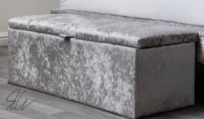 LARGE OTTOMAN BLANKET STORAGE BOX CHENILLE CRUSHED VELVET SOFT PLUSH VELVET