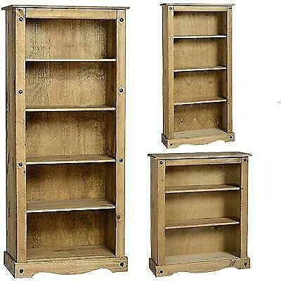 Corona Bookcase Solid Pine Wood Waxed Rustic Finish Unit Shelves Low Medium Tall