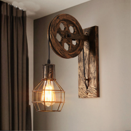 Loft Industrial Retro Wall Lamp Single Head Lifting Pulley Sconce Light Fixture