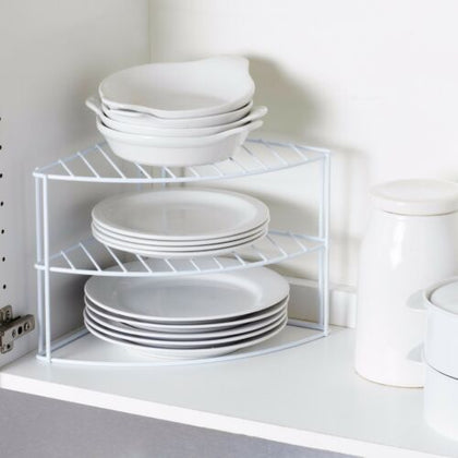 3 Tier Corner Plate Kitchen Cupboard Organiser Tidy Storage Rack Dish Stand PEAR