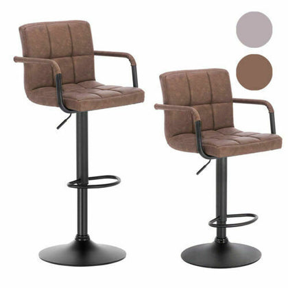 2x Bar Stools Bar Chairs Breakfast Stools for Kitchen Leather Adjustable Swivel