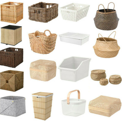 IKEA Rattan Storage Baskets Kitchen Hamper Bathroom Bedroom Handy Tidy Organiser